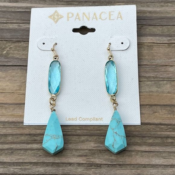 Panacea Earrings Gold Tone Hook wire Turquoise Bead Drop/Dangle Women Ear Jewelr - Picture 7 of 9